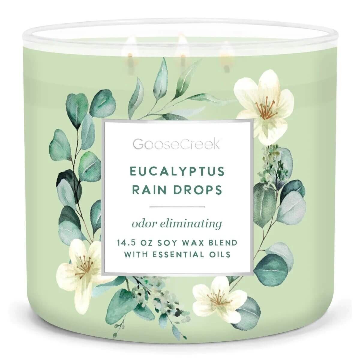 Eucalyptus Rain Drops 411g (3-Docht) Florales Design, Grafiken, Muster, Kräuter, Pflanze