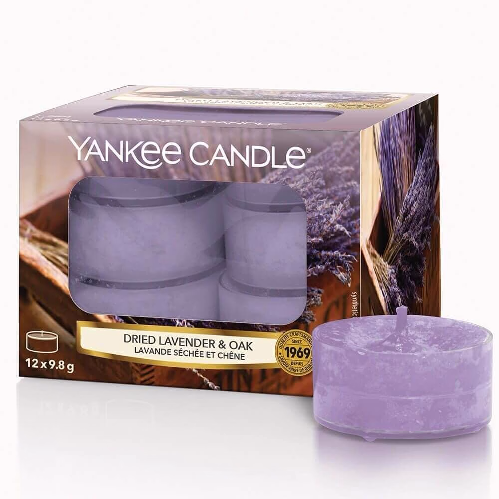 3450-YC-Q319_Tealight_Dried-Lavender-Oak Dried Lavender & Oak 12 Stck von Yankee Candle