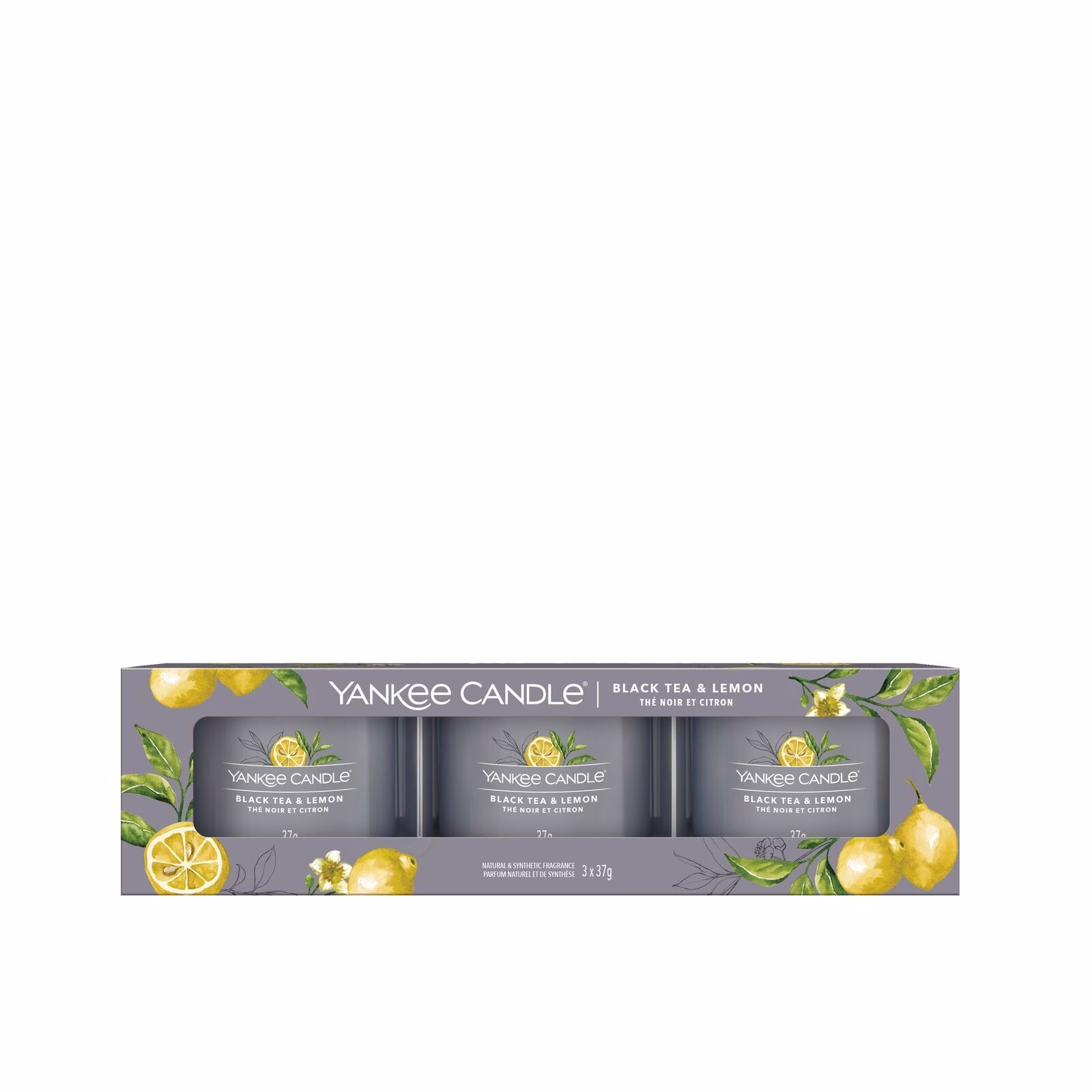 Signature-Filled-Votive_3-Pack_Black-Tea-Lemon1 Black Tea & Lemon 37g Glasvotivkerze 3er Pack
