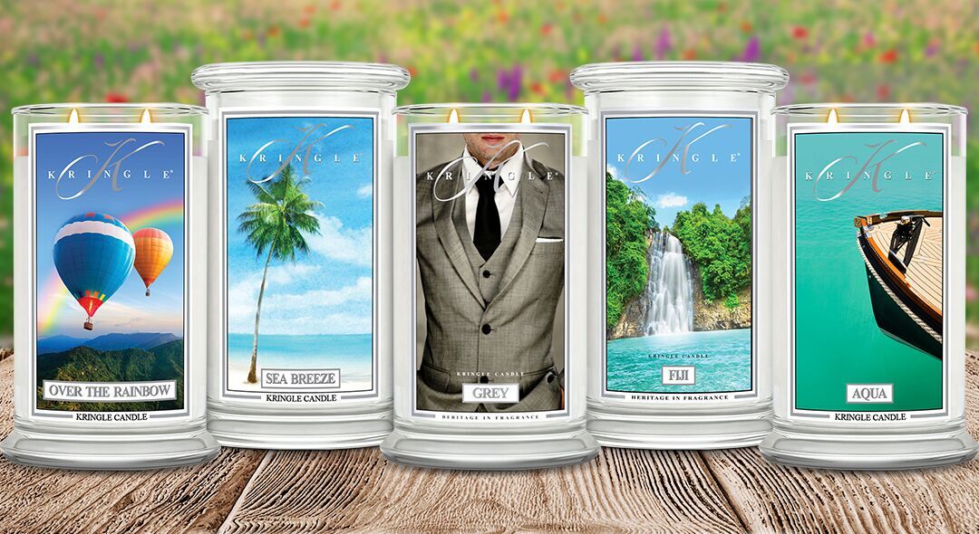 Kringle Candle Duftkerze, großes Glas, large Jar, Grey, Fiji, Aqua, Sea Breeze, Over the Rainbow