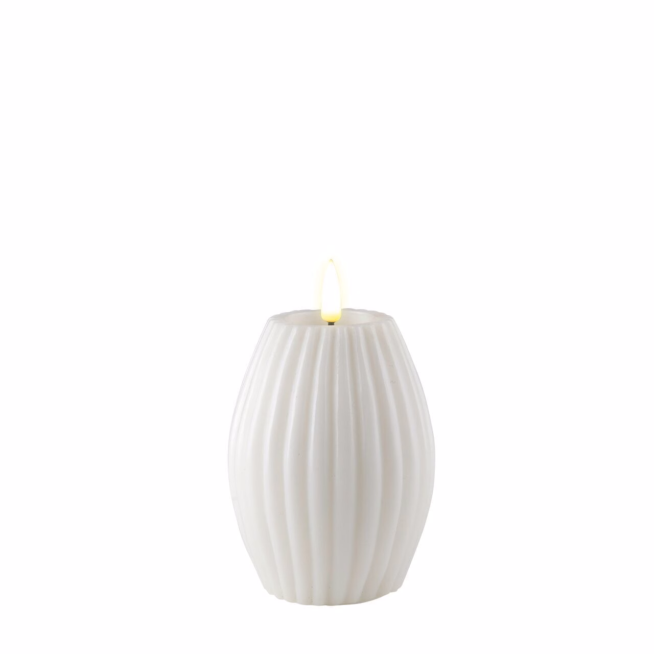 Stumpenkerze LED Weiß gerillt 7,5 x 10cm