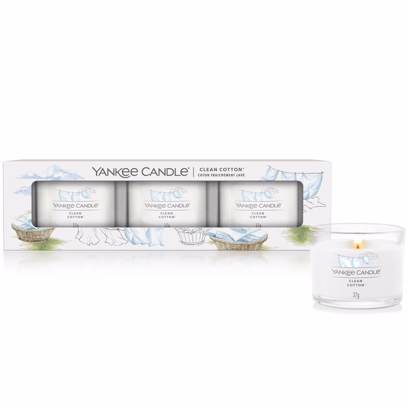yankee_candle_filled_votive_1701402E_01 Clean Cotton 37g Glasvotivkerze 3er Pack