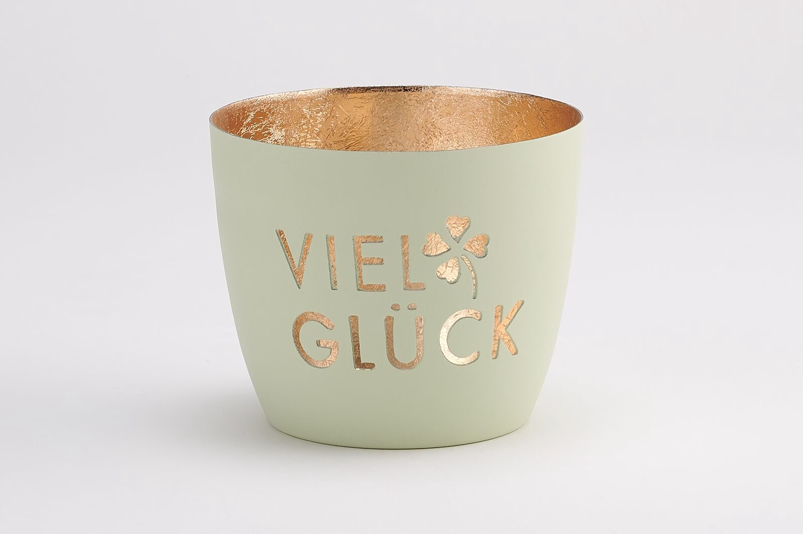 1091704079 Madras Windlicht M Viel Glück pastellgrün/gold