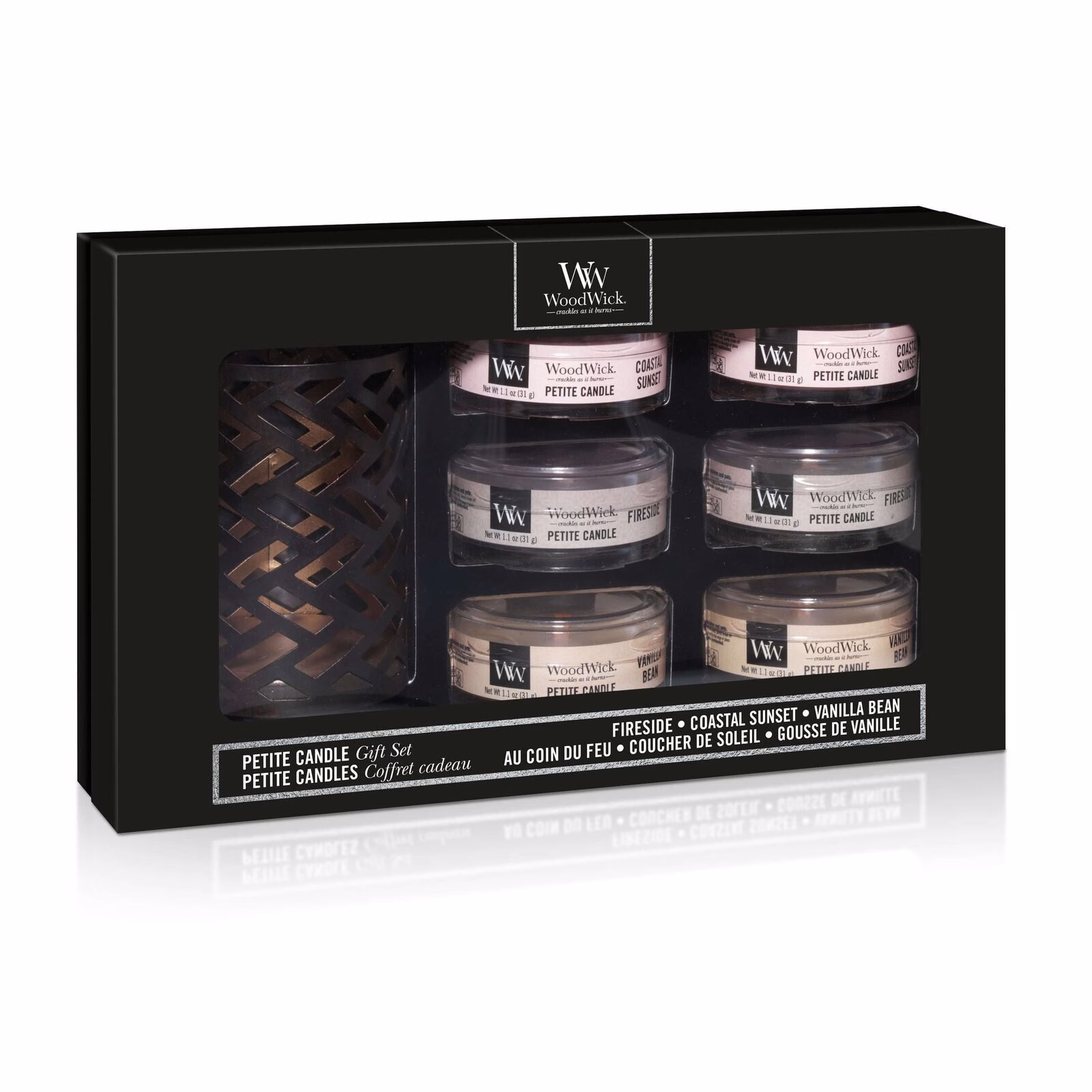Woodwick-AW18-Petite-Candle-Giftset-1 Petite Candle Geschenkset - Herringbone - Fireside, Coastal Sunset, Vanilla Bean