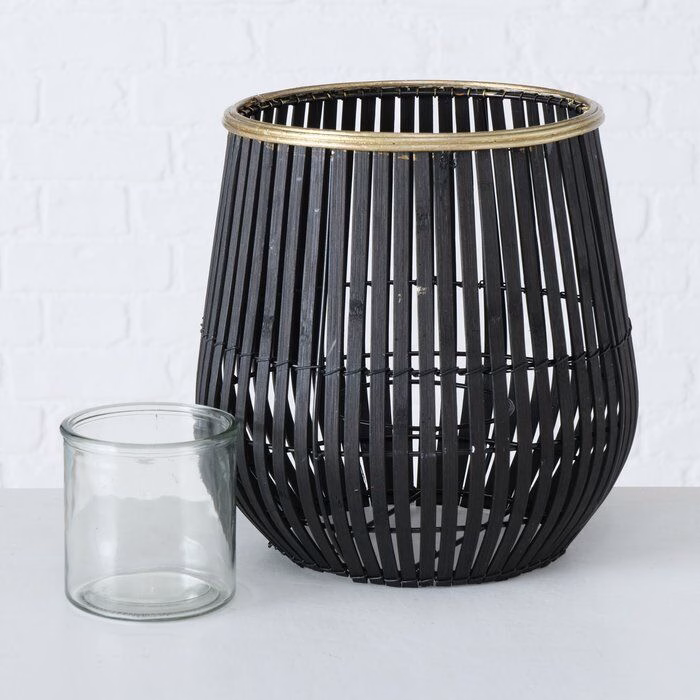 Windlicht Karunya schwarz Bambus 27cm