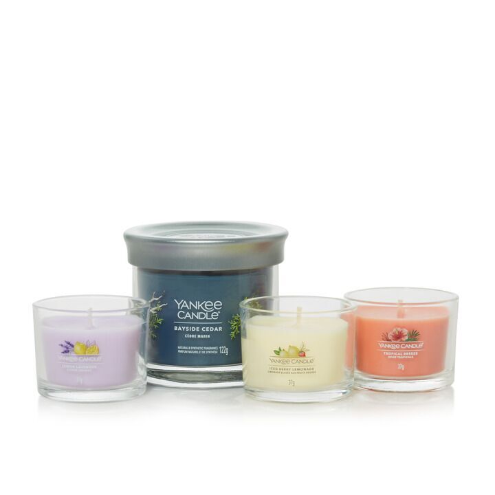 3 Glasvotivkerzen à 37g & kleiner Tumbler Geschenkset 2024