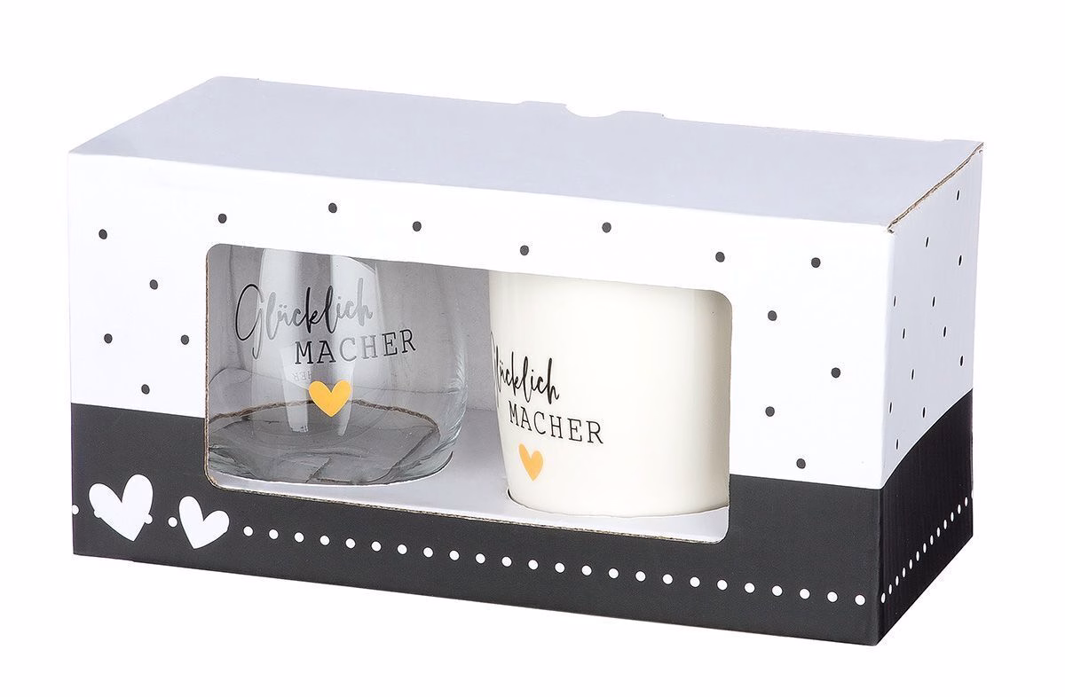 51341_2 2er Set Tasse und Glas "Glücklich Macher"