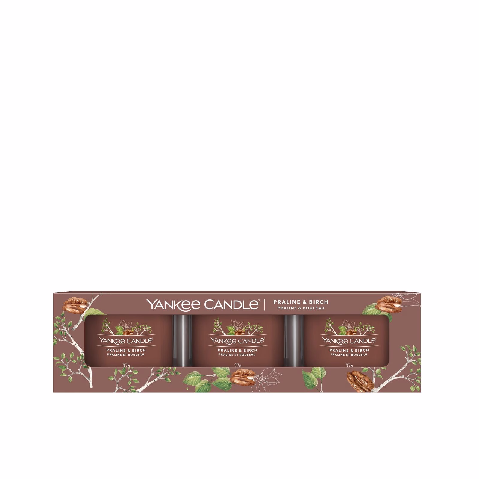 Praline & Birch 37g Glasvotivkerze 3er Pack