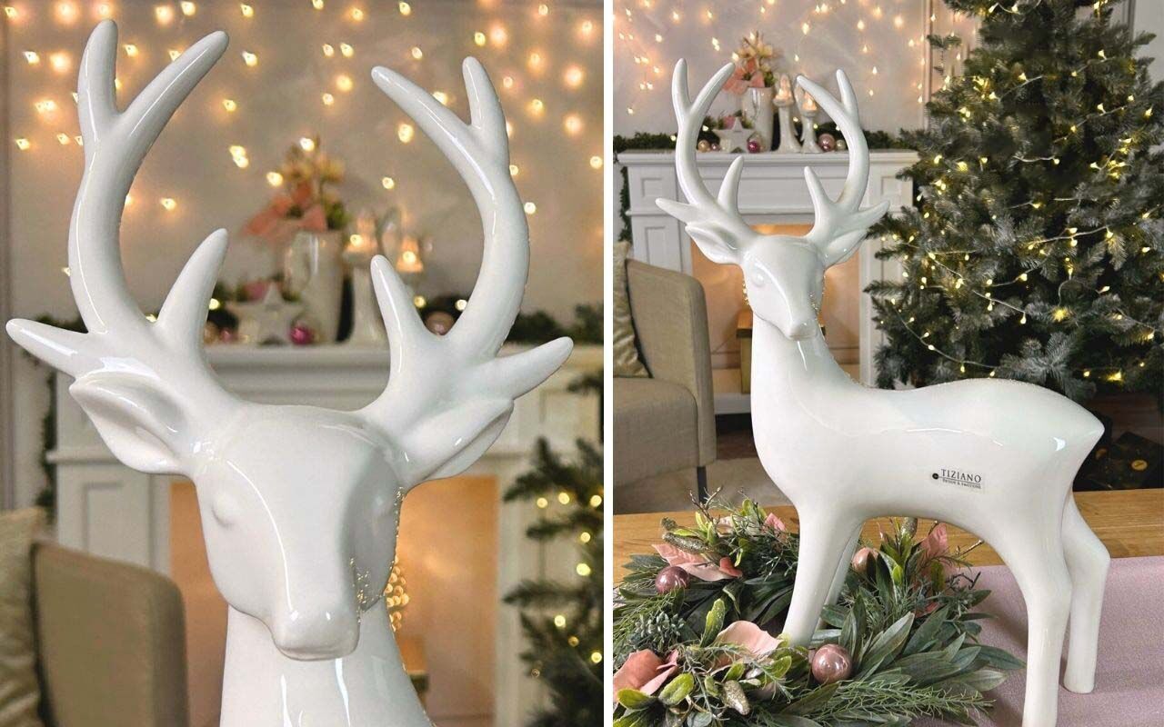 Hirsch Riola 48cm cremeweiß Geweih, Weihnachten, Weihnachtsdekorationen, Hirsch, Antilope