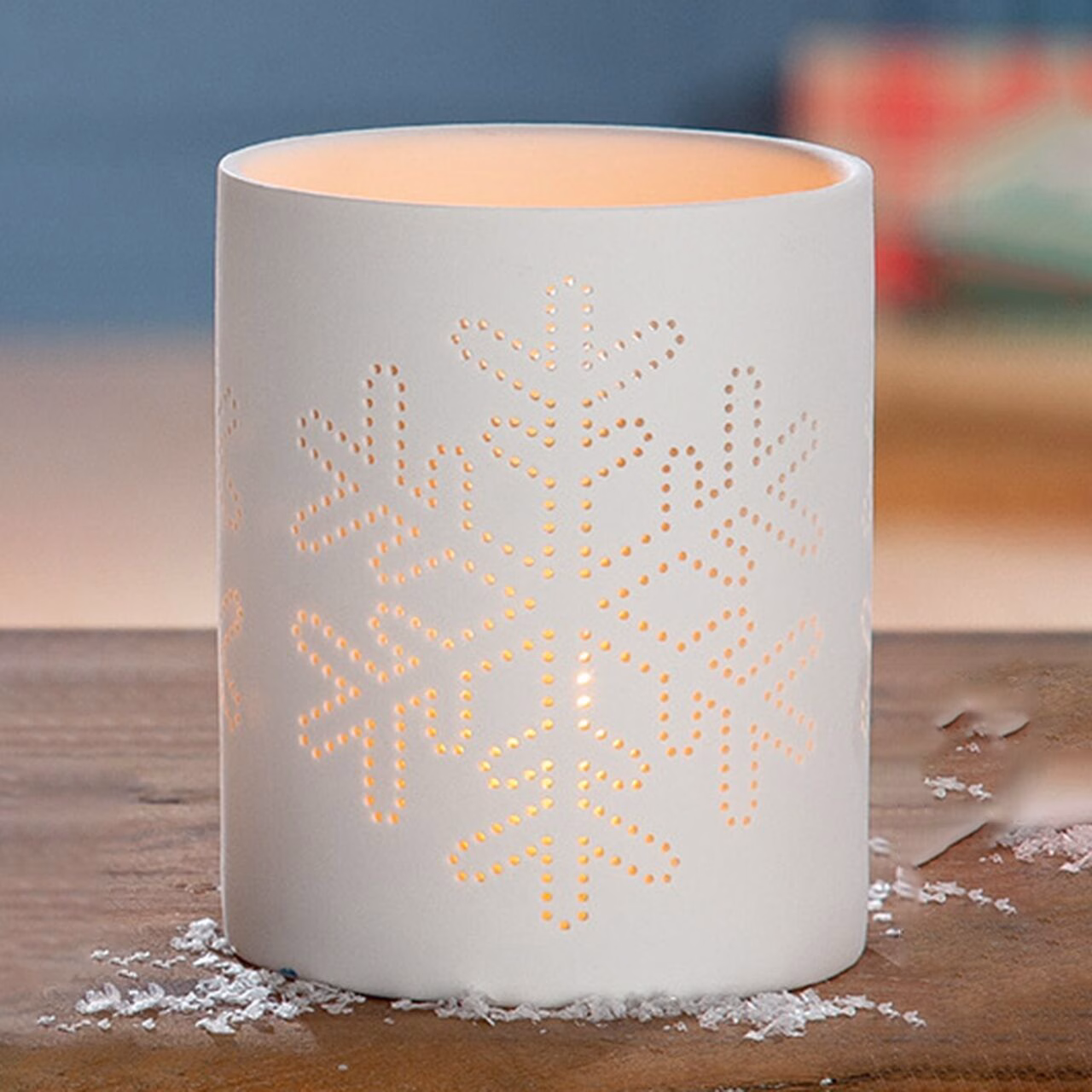 25891_schnee Windlicht Weihnachten Keramik weiß 10cm (Schneeflocke)