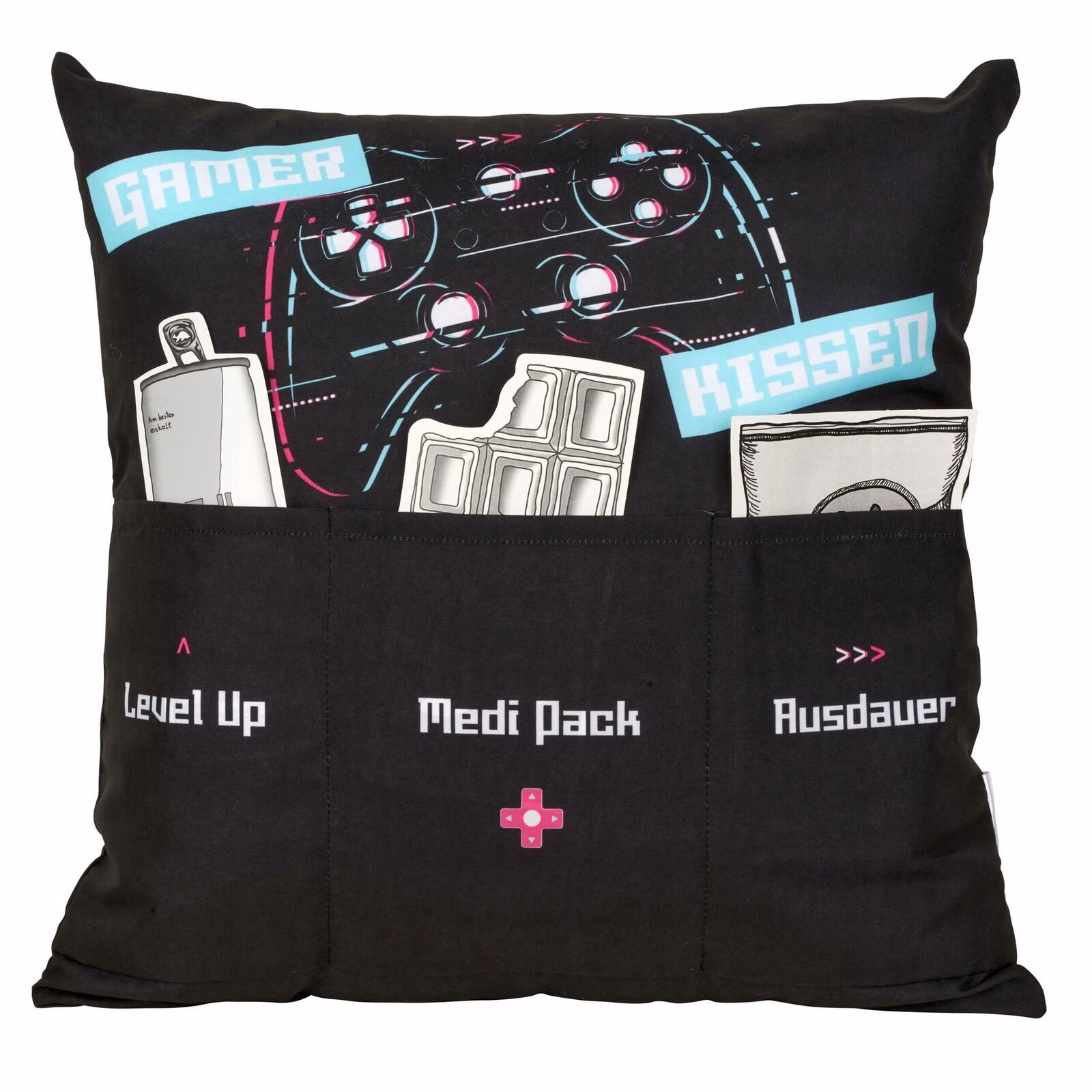 Gamerkissen mit 3 Einstecktaschen schwarz