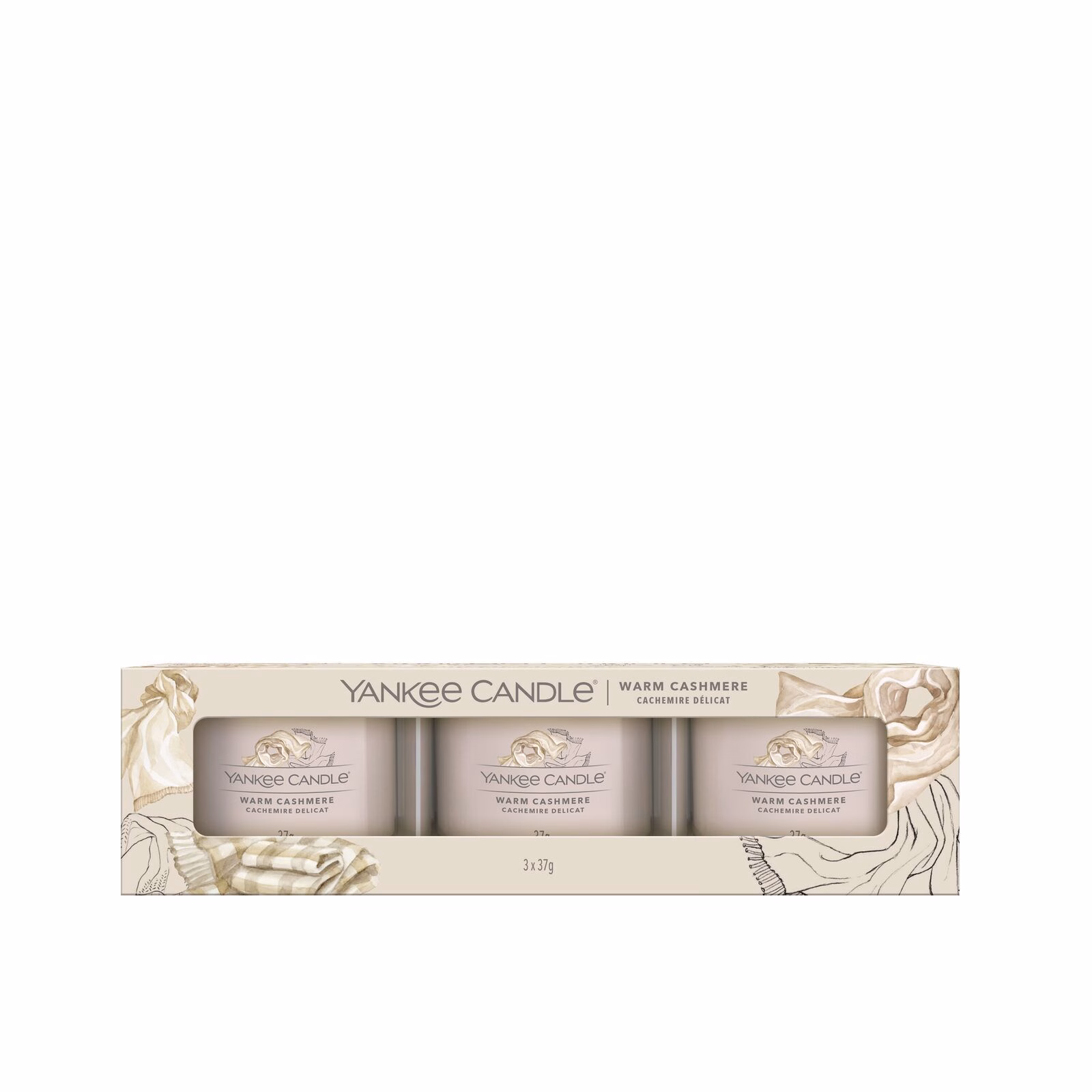 Warm Cashmere 37g Glasvotivkerze 3er Pack
