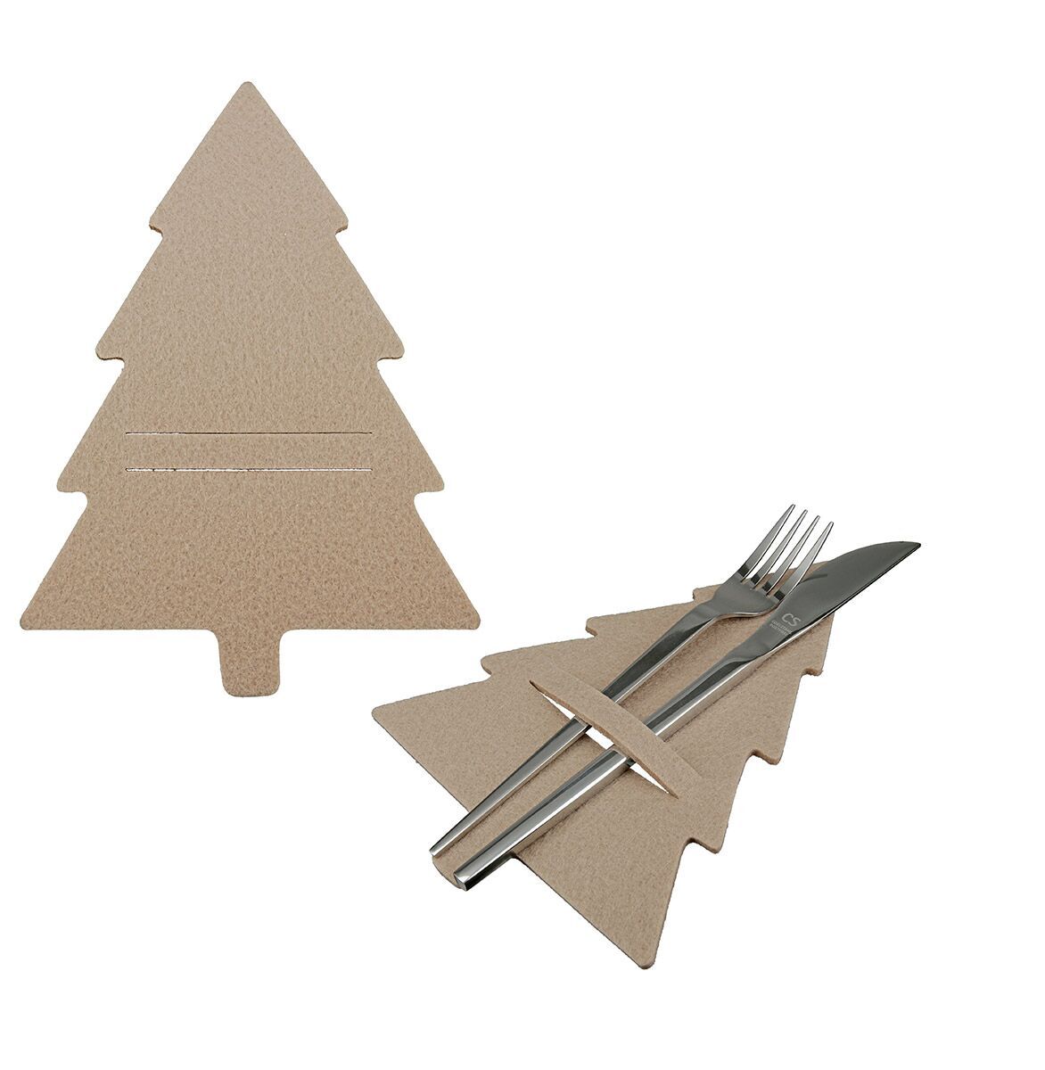 Bestecktasche Tannenbaum Filz beige Besteck, Gabel