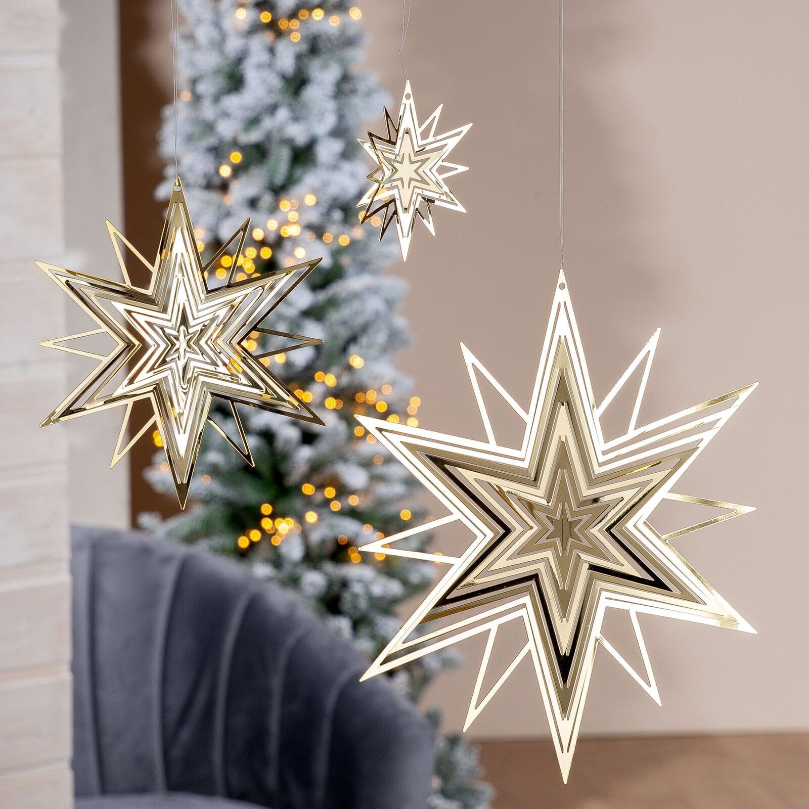 Deko Hänger Stern 3D gold 15cm