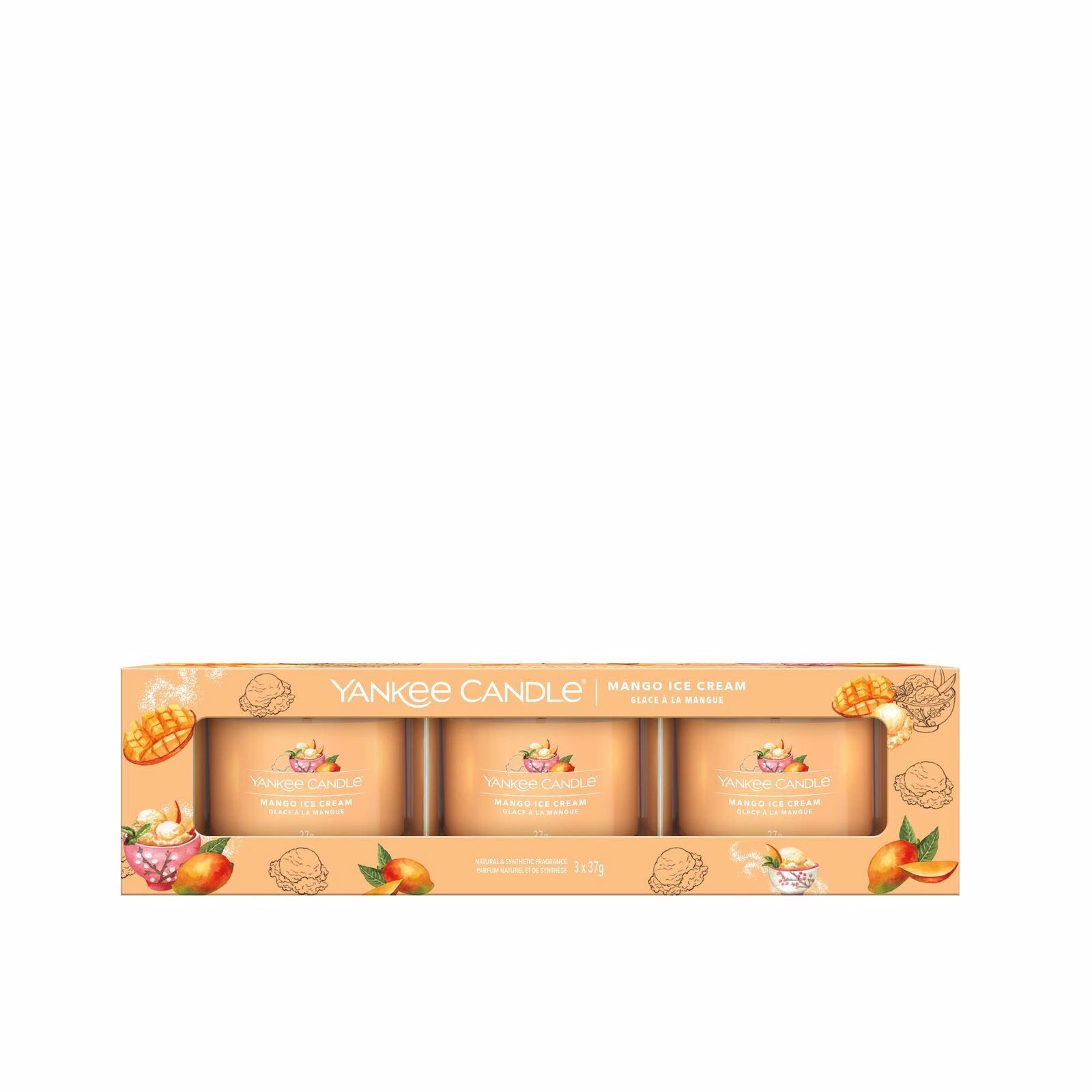 Signature-Filled-Votive_3-Pack_Mango-Ice-Cream1 Mango Ice Cream 37g Glasvotivkerze 3er Pack