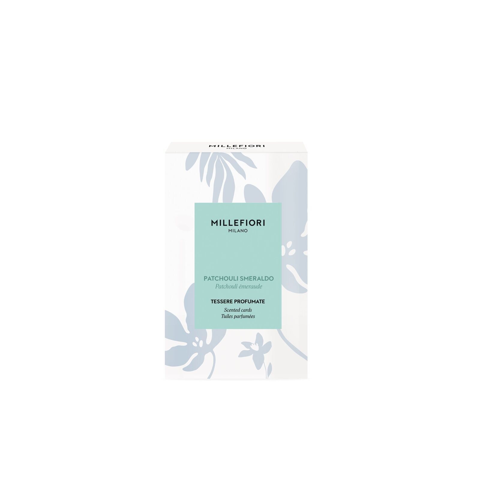 Patchouli Smeraldo Duftkarte 3er Set Seite, Text, Flasche