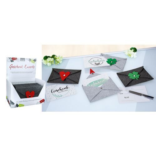 Geschenkkuvert Herz Filz hellgrau Briefumschlag, Grußkarte, Post