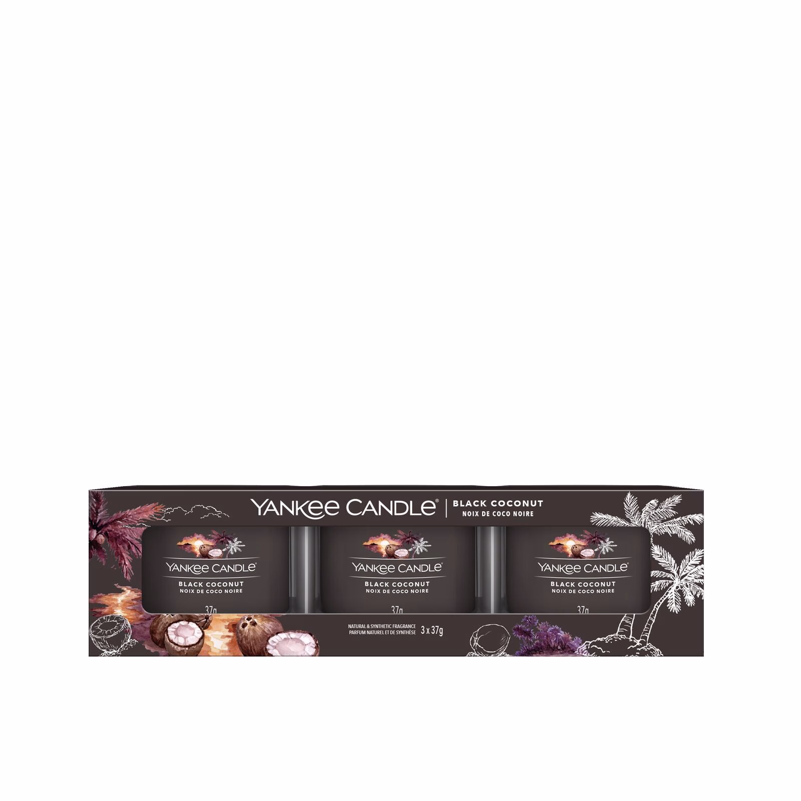Signature-Filled-Votive_3-Pack_Black-Coconut1 Black Coconut 37g Glasvotivkerze 3er Pack