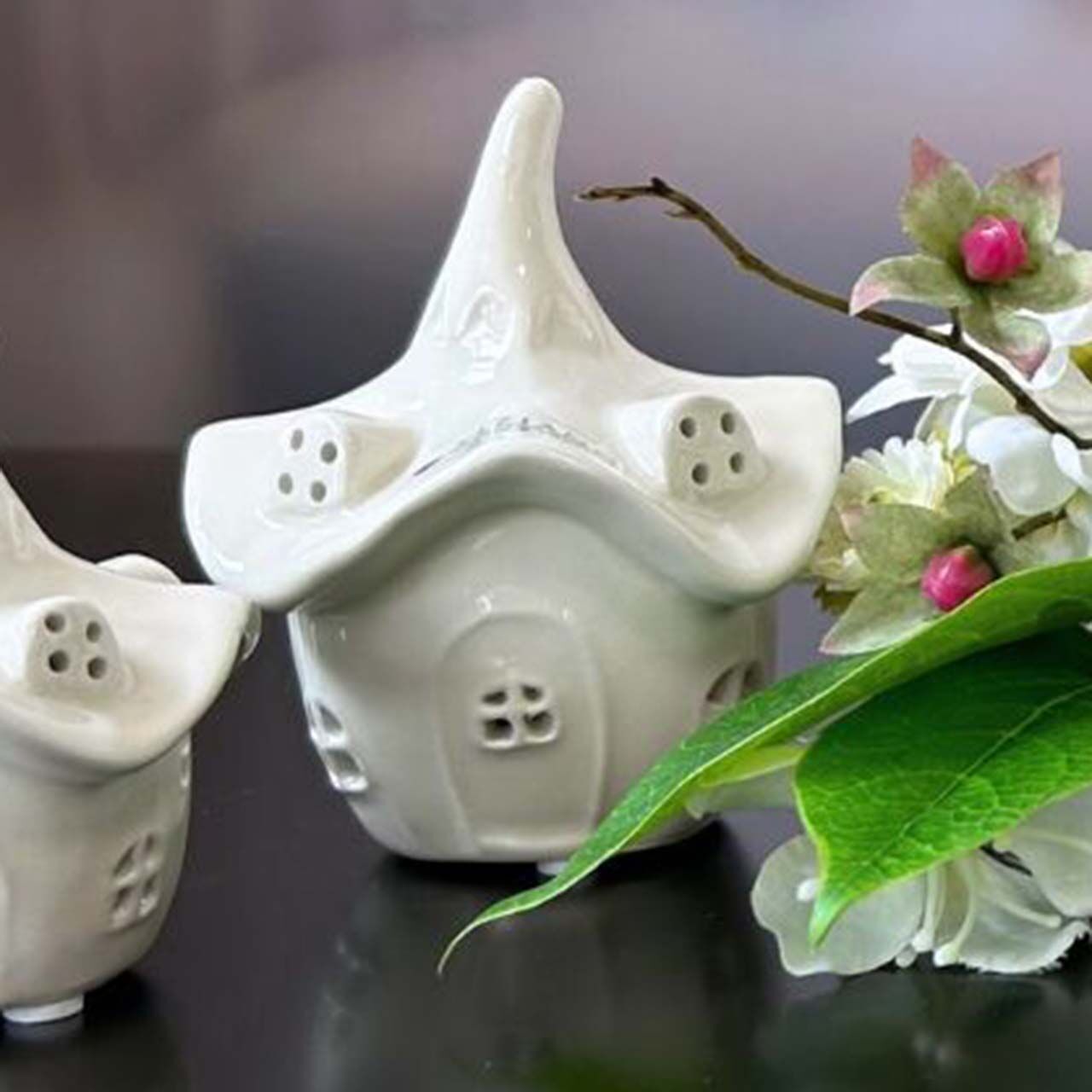 Minihaus Bobelli 10cm cremeweiß Töpferei, Topfpflanze, Vase, Porzellan, Pflanzgefäß