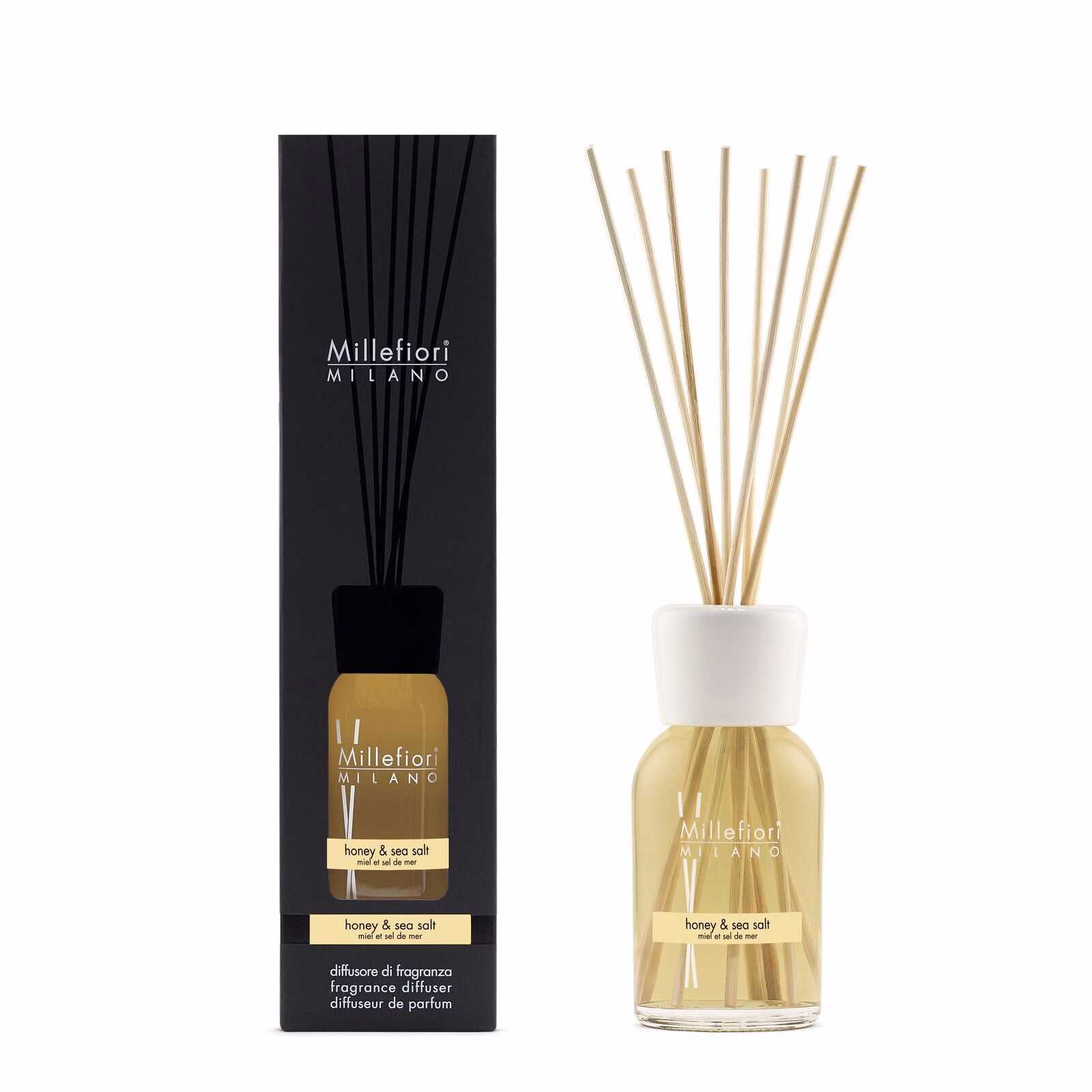 7DDHS_Millefiori-Milano_Reed-Diffuser-250ml_Product-Pack_Honey-and-Sea-Salt Honey & Sea Salt - Milano Reed Diffuser 250ml