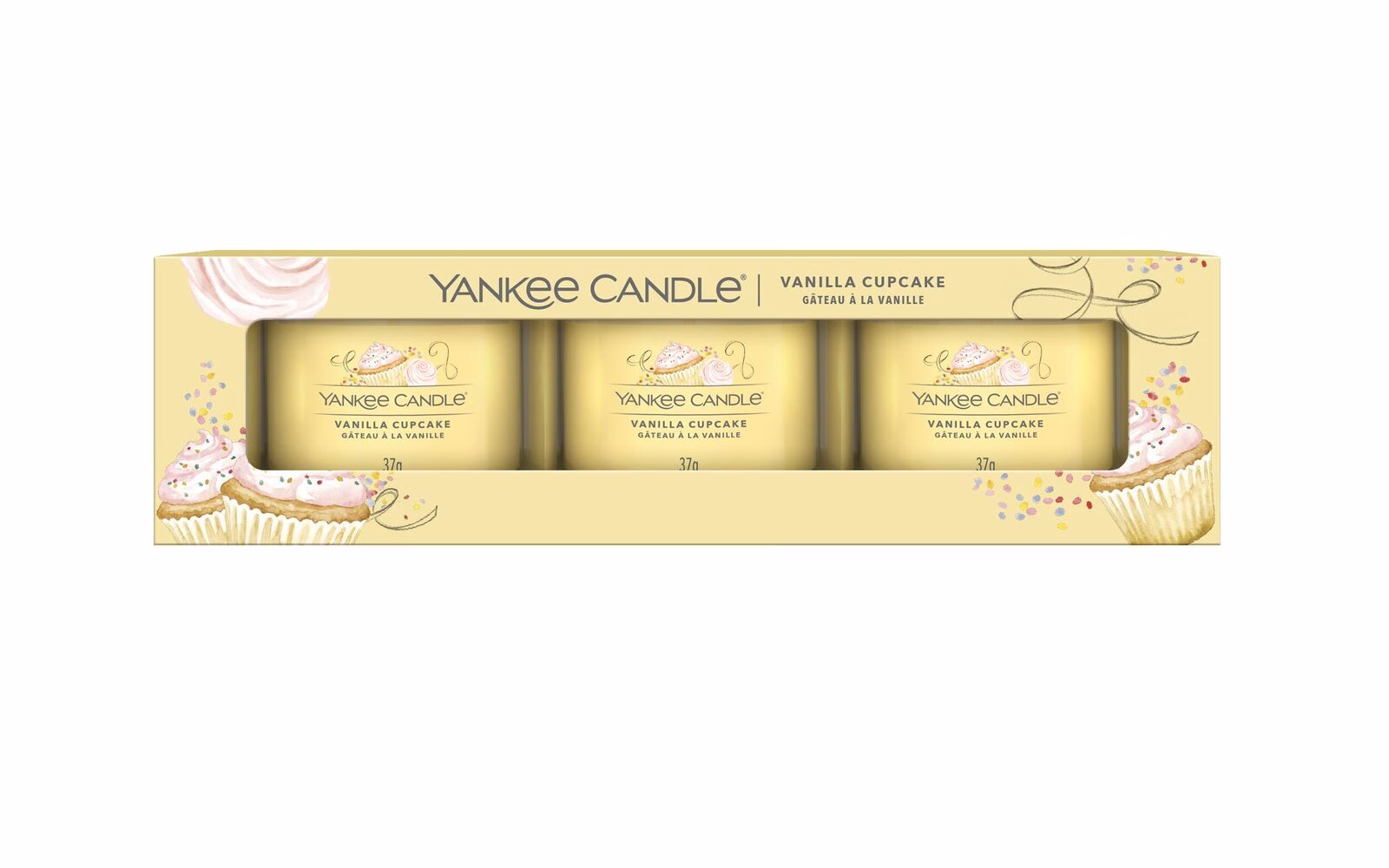 Vanilla Cupcake 37g Glasvotivkerze 3er Pack