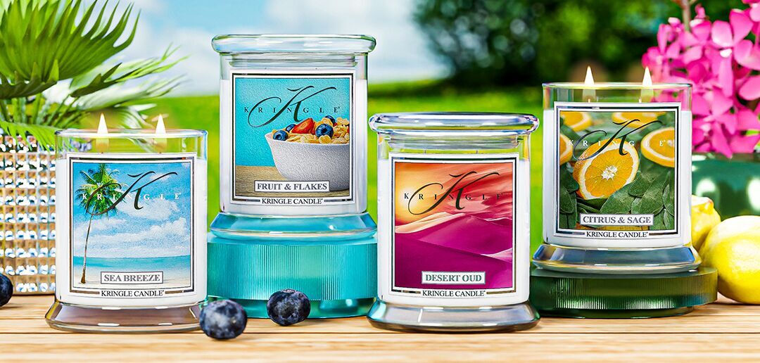Kringle Candle Duftkerze, mittleres Glas, medium jar, Desert Out, Fruit & Flakes, Sea Breeze, Citrus & Sage