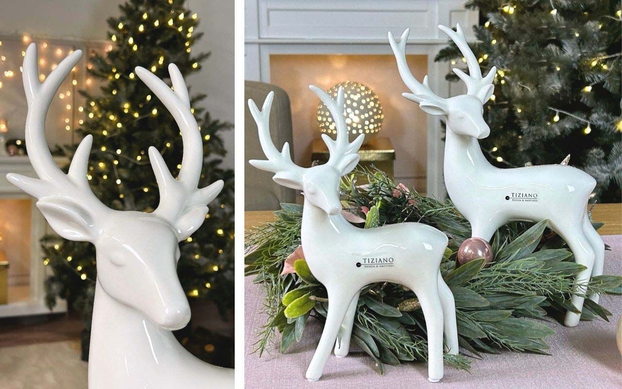 Hirsch Riola 14cm cremeweiß Weihnachten, Weihnachtsdekorationen, Festival, Geweih, Antilope