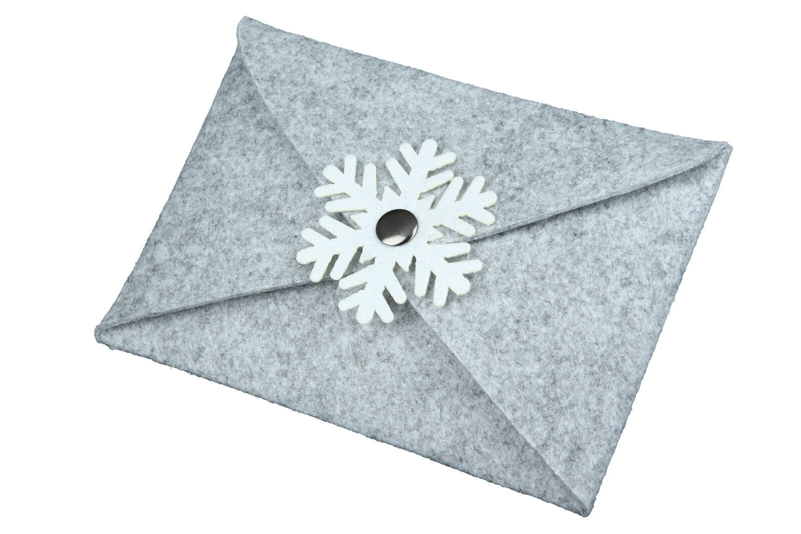 Geschenkkuvert Schneeflocke Filz hellgrau Briefumschlag, Post, Postfach