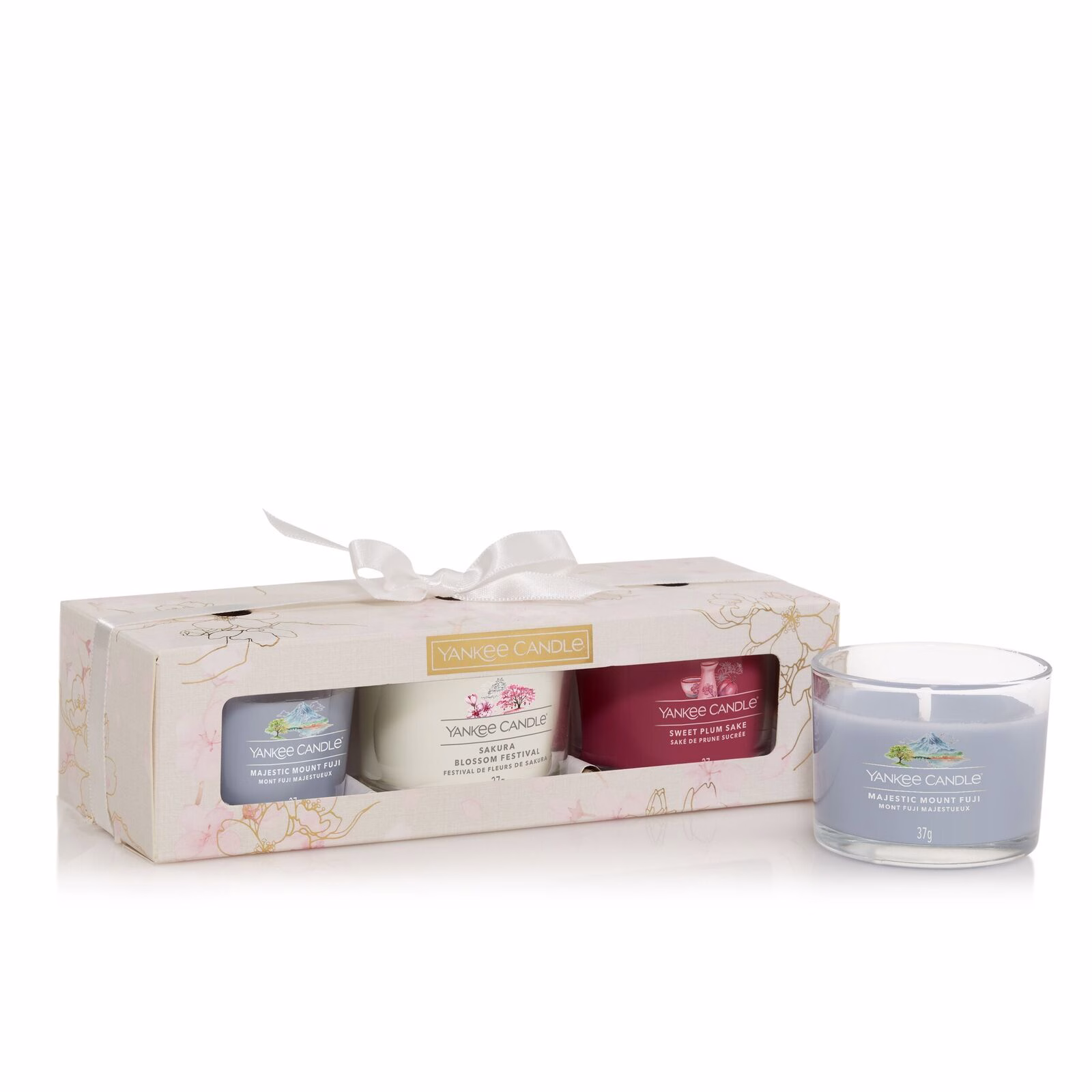 Filled-Votive-Giftset-x-3_Gold_v2 3 Glasvotivkerzen à 37g Geschenkset Sakura Blossom Festival