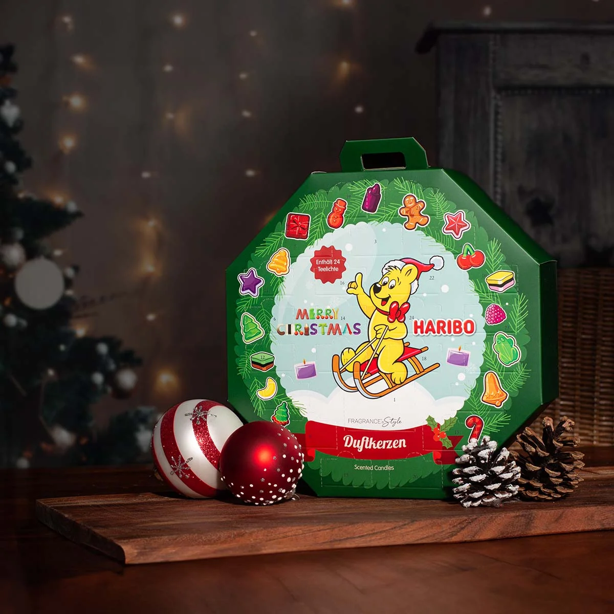 Haribo™ Adventskalender 2025 mit 24 Teelichtern Haribo™ Adventskalender 2025 mit 24 Teelichtern