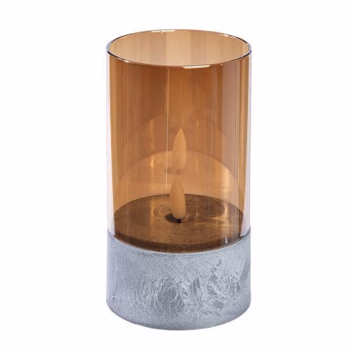 26115_1_6 Glas Windlicht LED Kerze bernstein 15cm