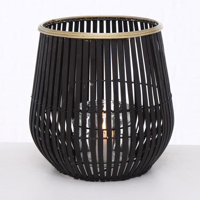 Windlicht Karunya schwarz Bambus 27cm