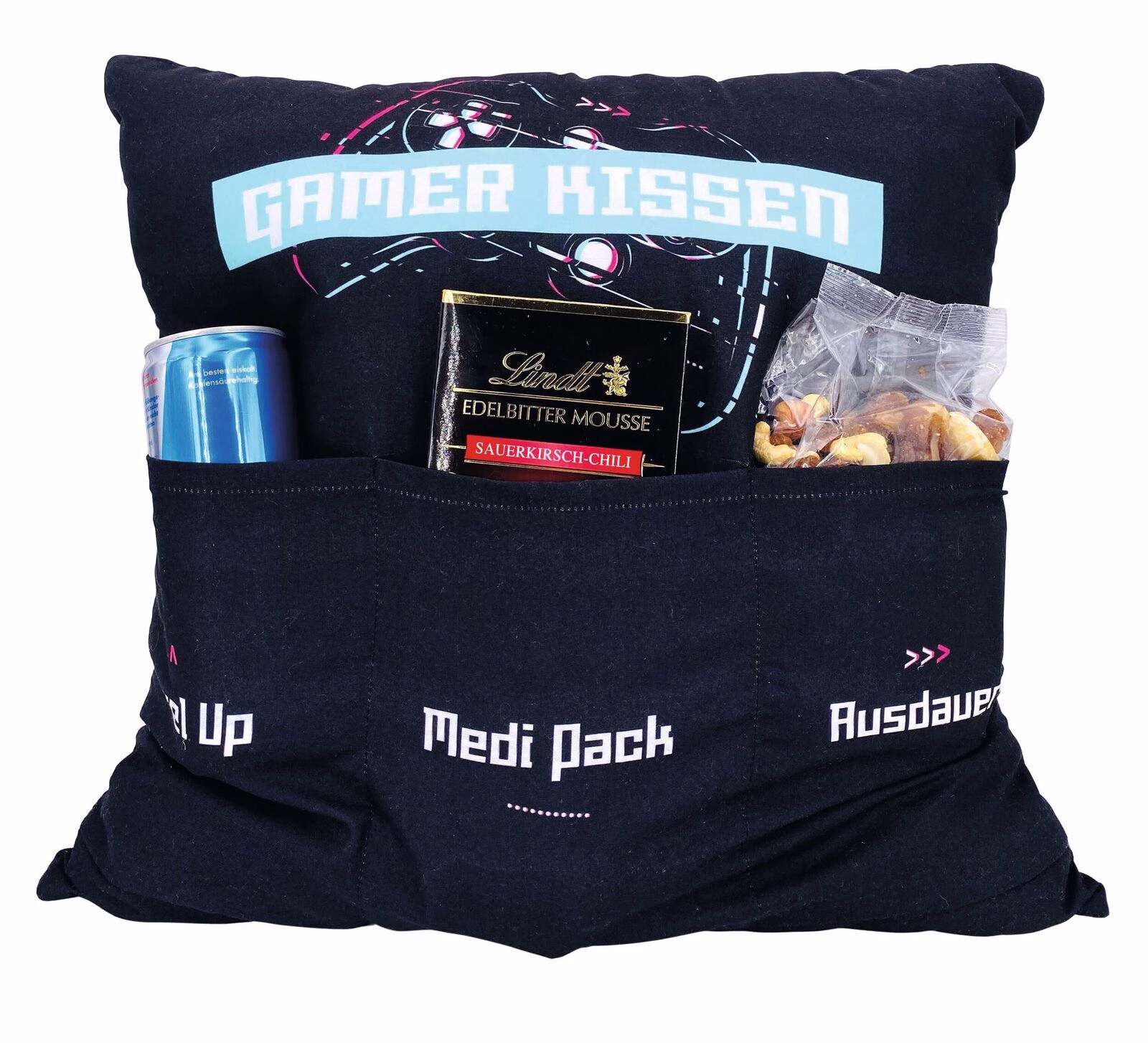 Gamerkissen mit 3 Einstecktaschen blau