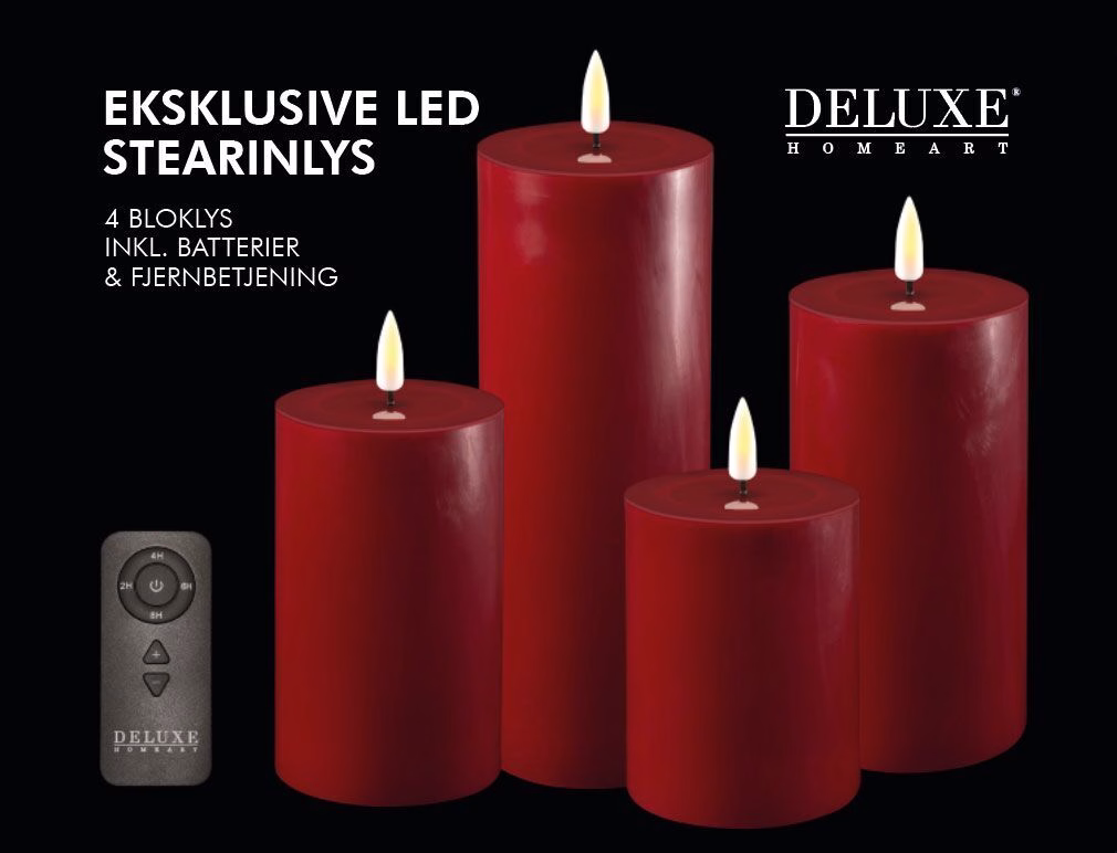 Giftbox Stumpenkerzen LED bordeaux