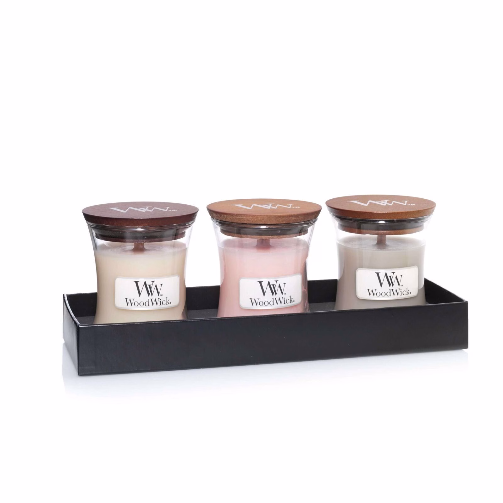 Woodwick-AW18-Mini-Jar-Giftset-No-Lid Mini Jar Geschenkset - Fireside / Coastal Sunset / Vanilla Bean