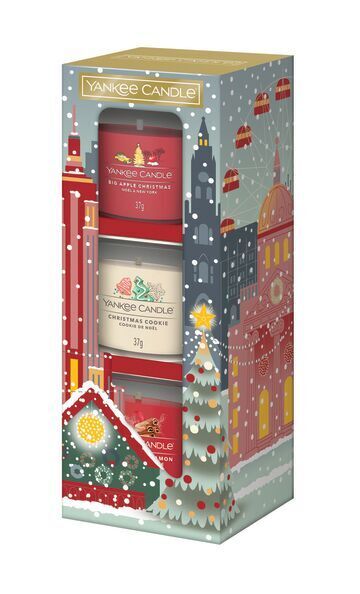 3 Glasvotivkerzen à 37g Geschenkset Big Apple Christmas