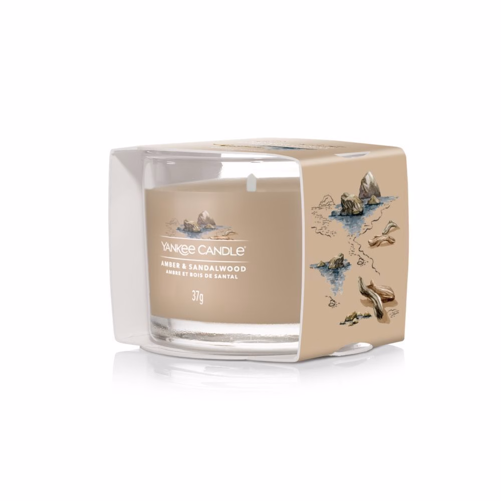 Single-Filled-Votive_Angled_Amber-Sandalwood1 Amber & Sandalwood 37g