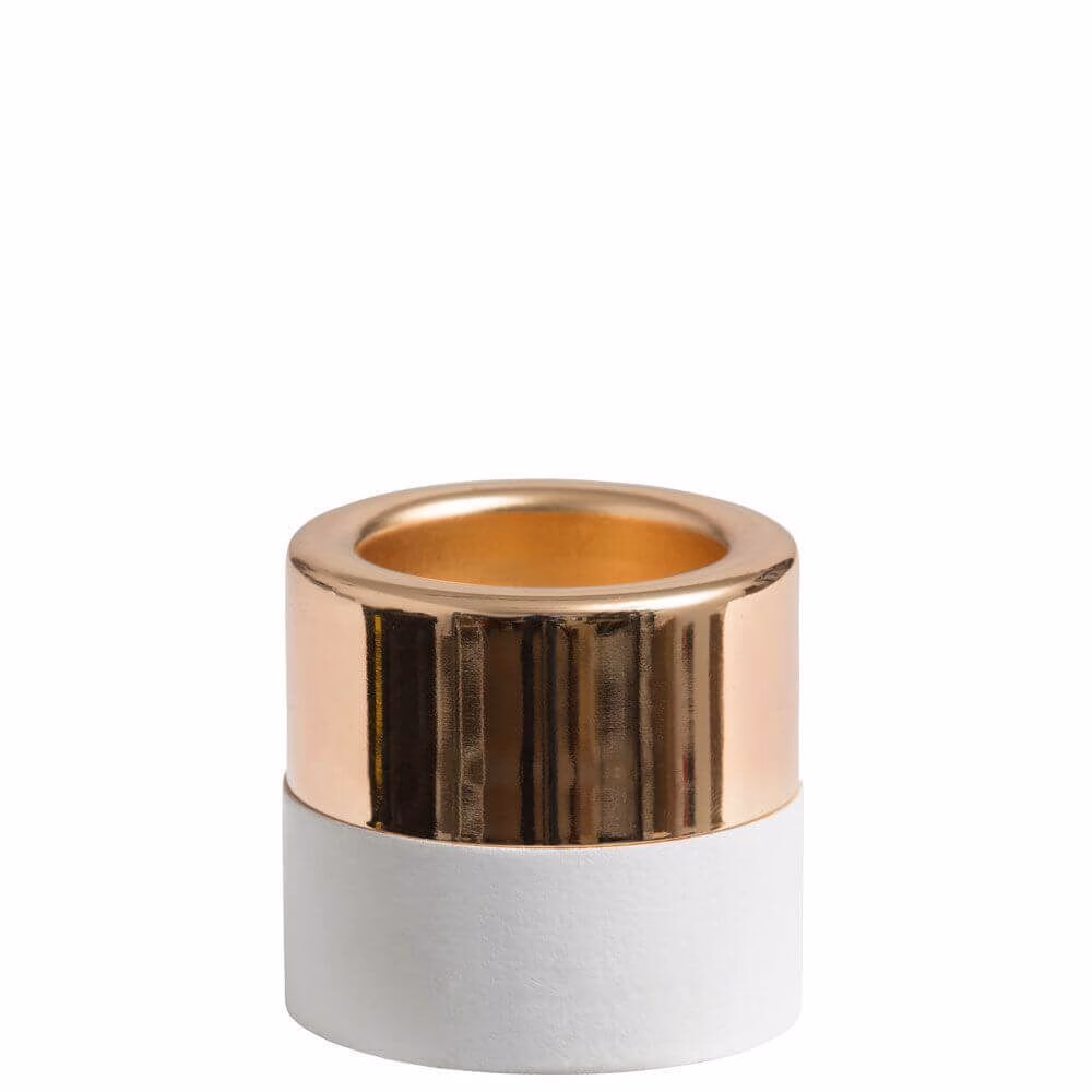 White Wood & Metal Teelichthalter gold