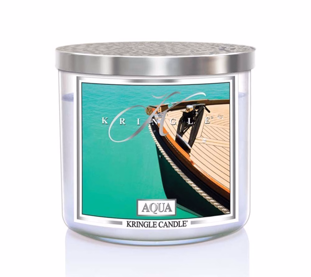 kringle_candle_aqua_silver_lid_american_heritage Aqua 396g Tumbler 3-Docht