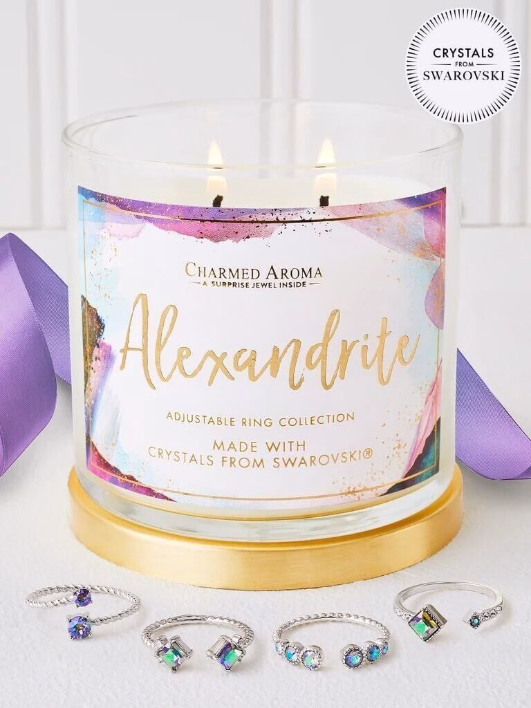 Alexandrit Geburtsstein Kerze mit Swarovski ® Kristallen (Ring)