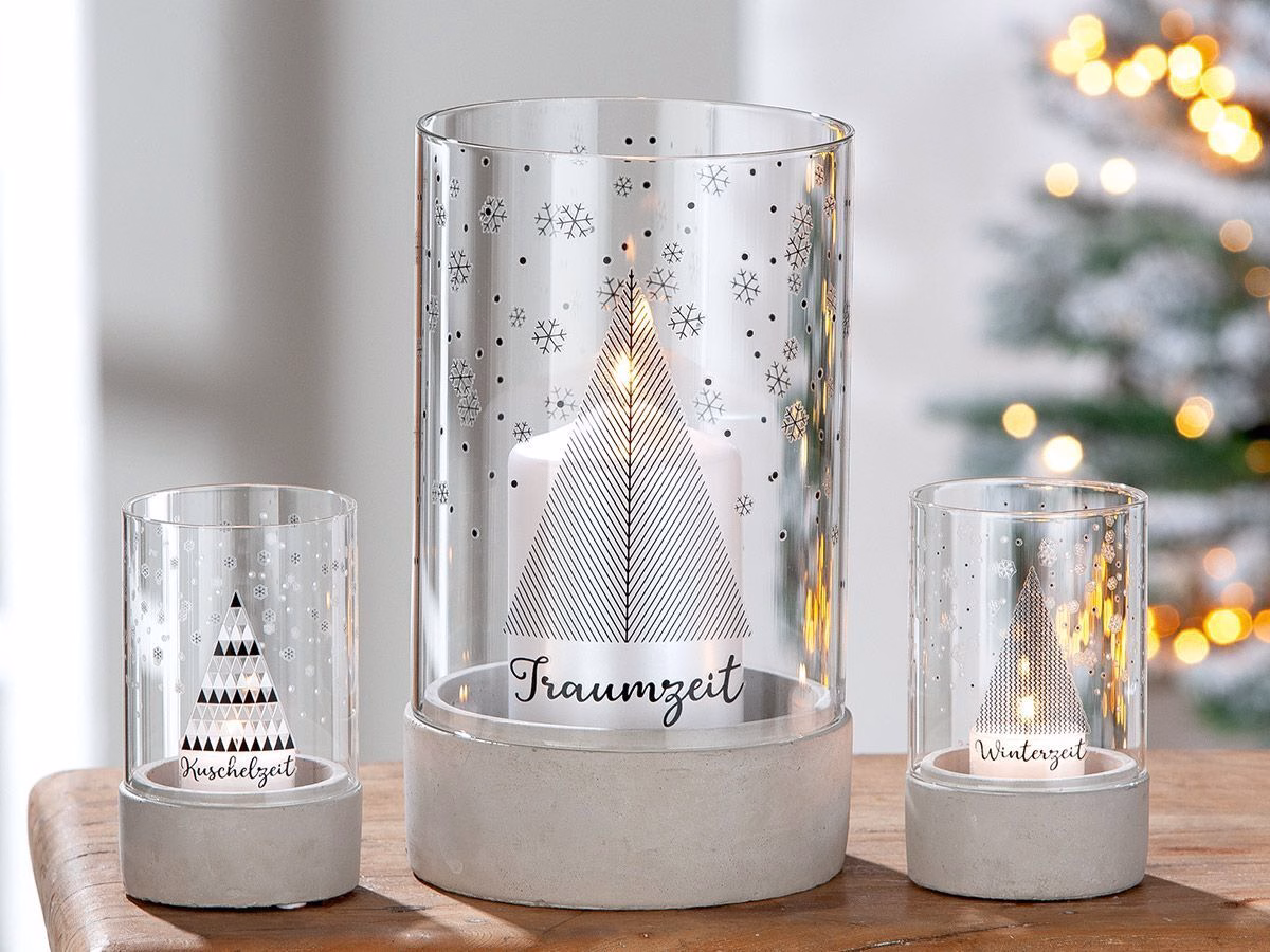 Zement Windlicht Winterzeit 13,5cm