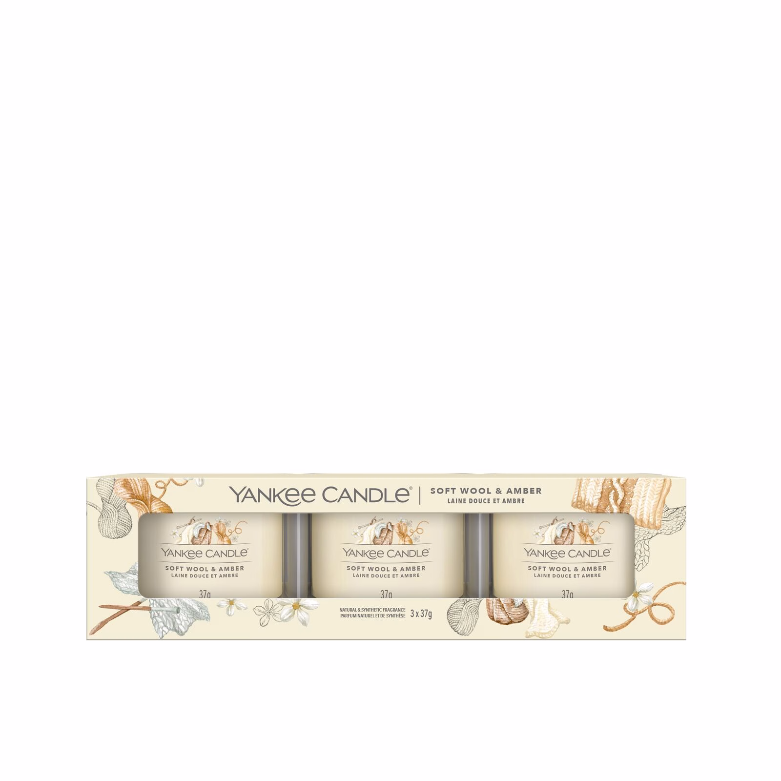 Signature-Filled-Votive_3-Pack_Soft-Wool-Amber-new1 Soft Wool & Amber 37g Glasvotivkerze 3er Pack