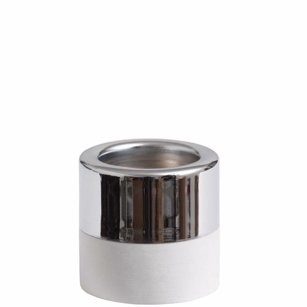 White Wood & Metal Teelichthalter silber