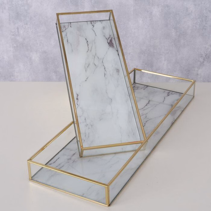 Deko Tablett Franziska 2 Stück Gold Glas