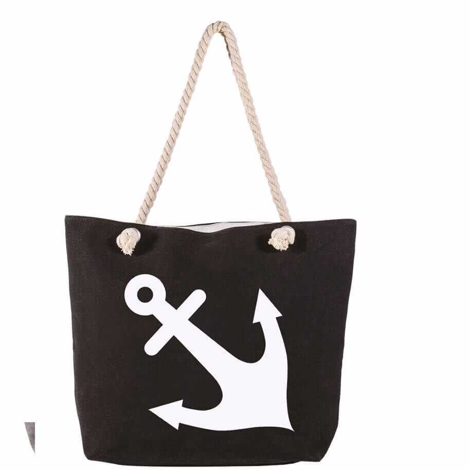 Shopping-Tasche schwarz mit Anker 006