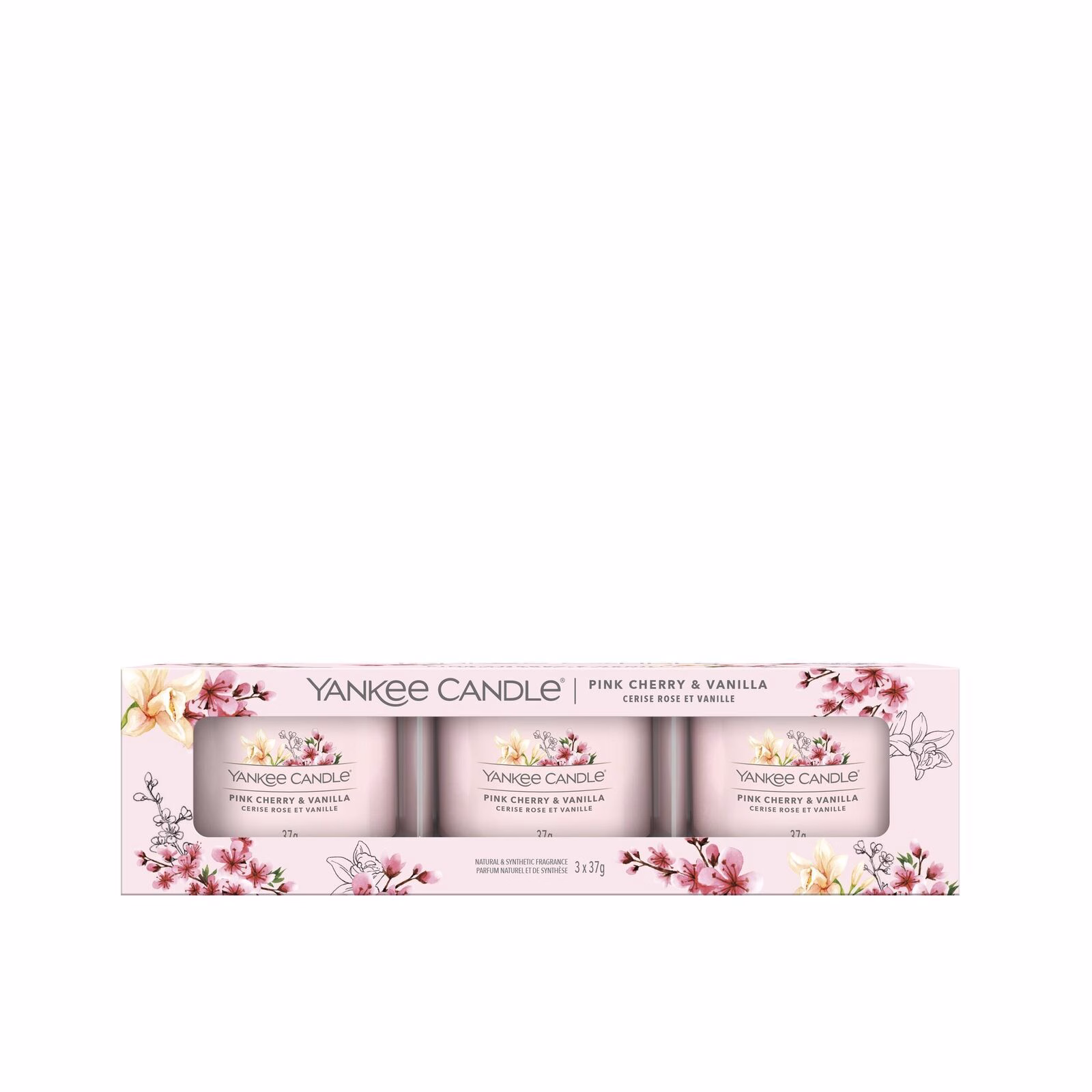 Signature-Filled-Votive_3-Pack_Pink-Cherry-Vanilla1 Pink Cherry & Vanilla 37g Glasvotivkerze 3er Pack