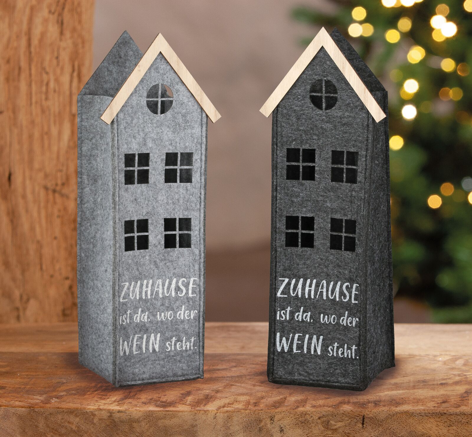 Flaschentasche Haus Filz dunkelgrau