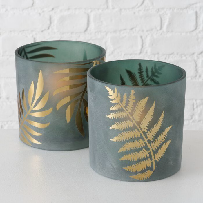 Windlicht Greeny grün 15cm Palme