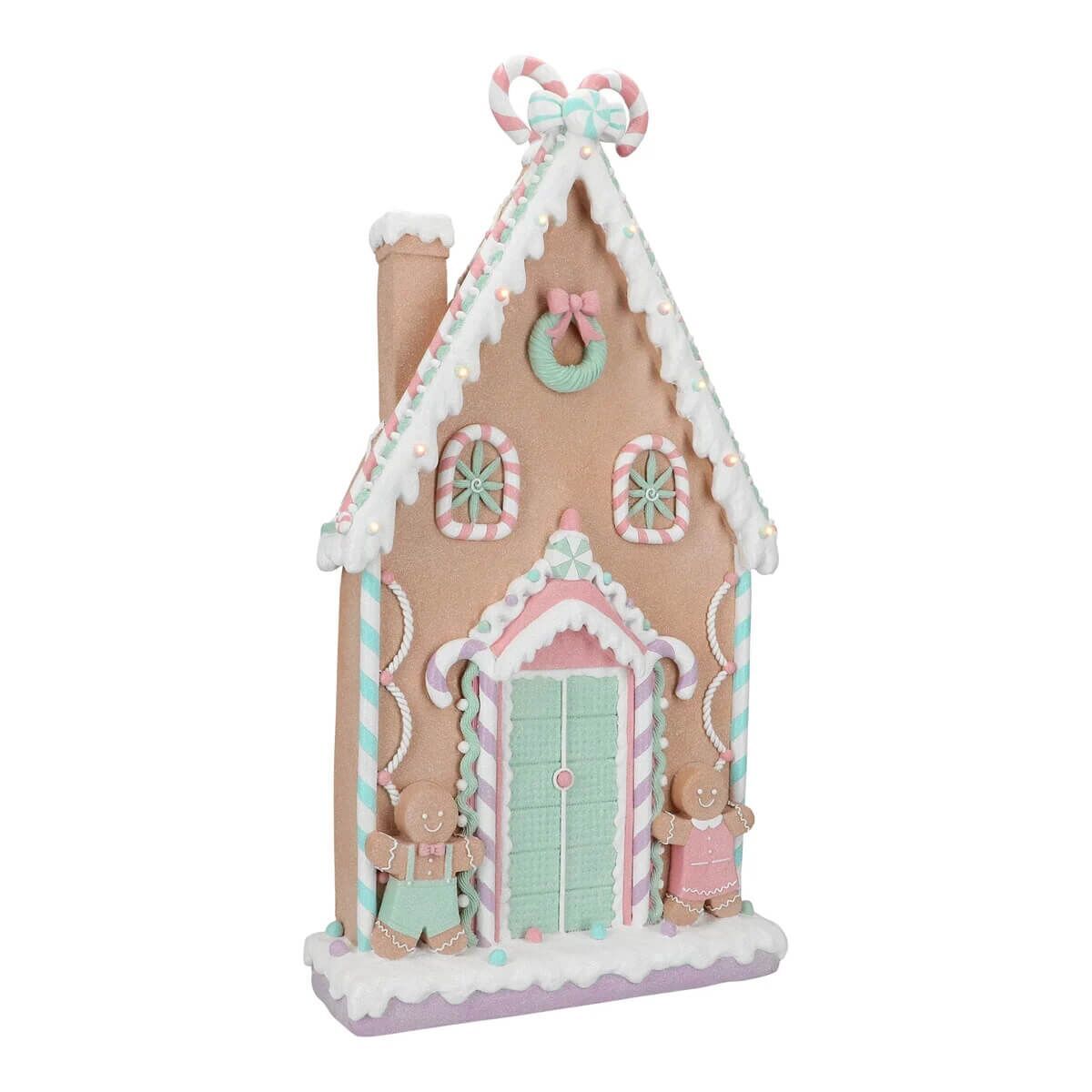 Christmas Gingerbread Haus LED 93cm pastell Essen, Süßigkeiten, Plätzchen, Geburtstagstorte, Lebkuchen