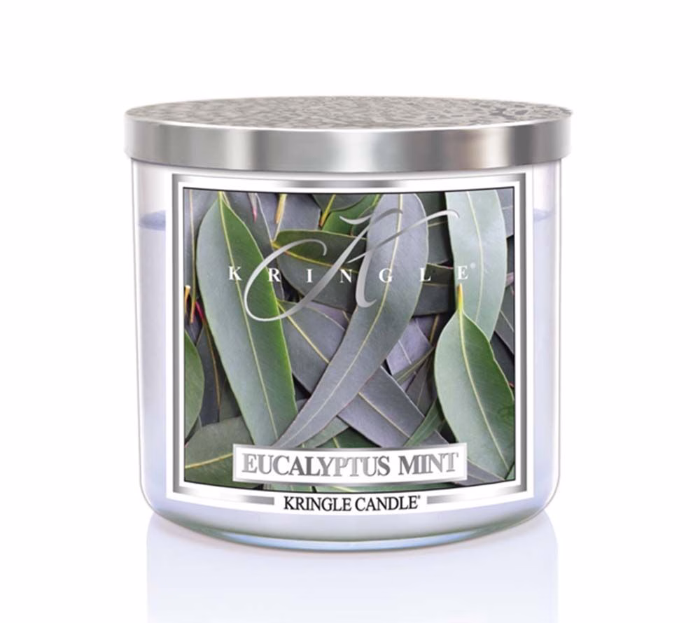 kringle_candle_eucalyptus_mint_silver_lid_american_heritage Eucalyptus Mint 396g Tumbler 3-Docht